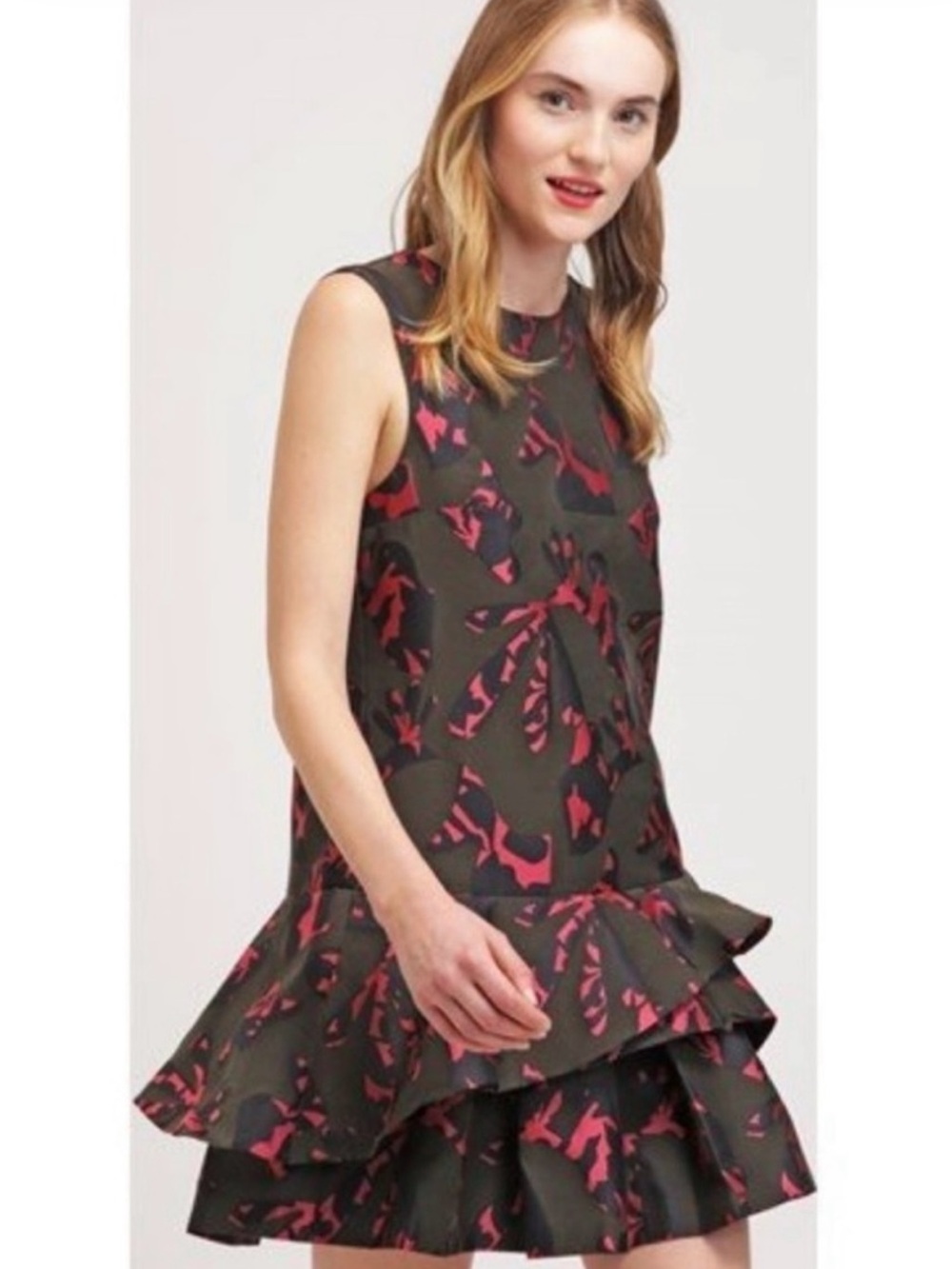 Banana Republic Sleeveless Green and Pink Abstract Jacquard Size 6 Mini Dress